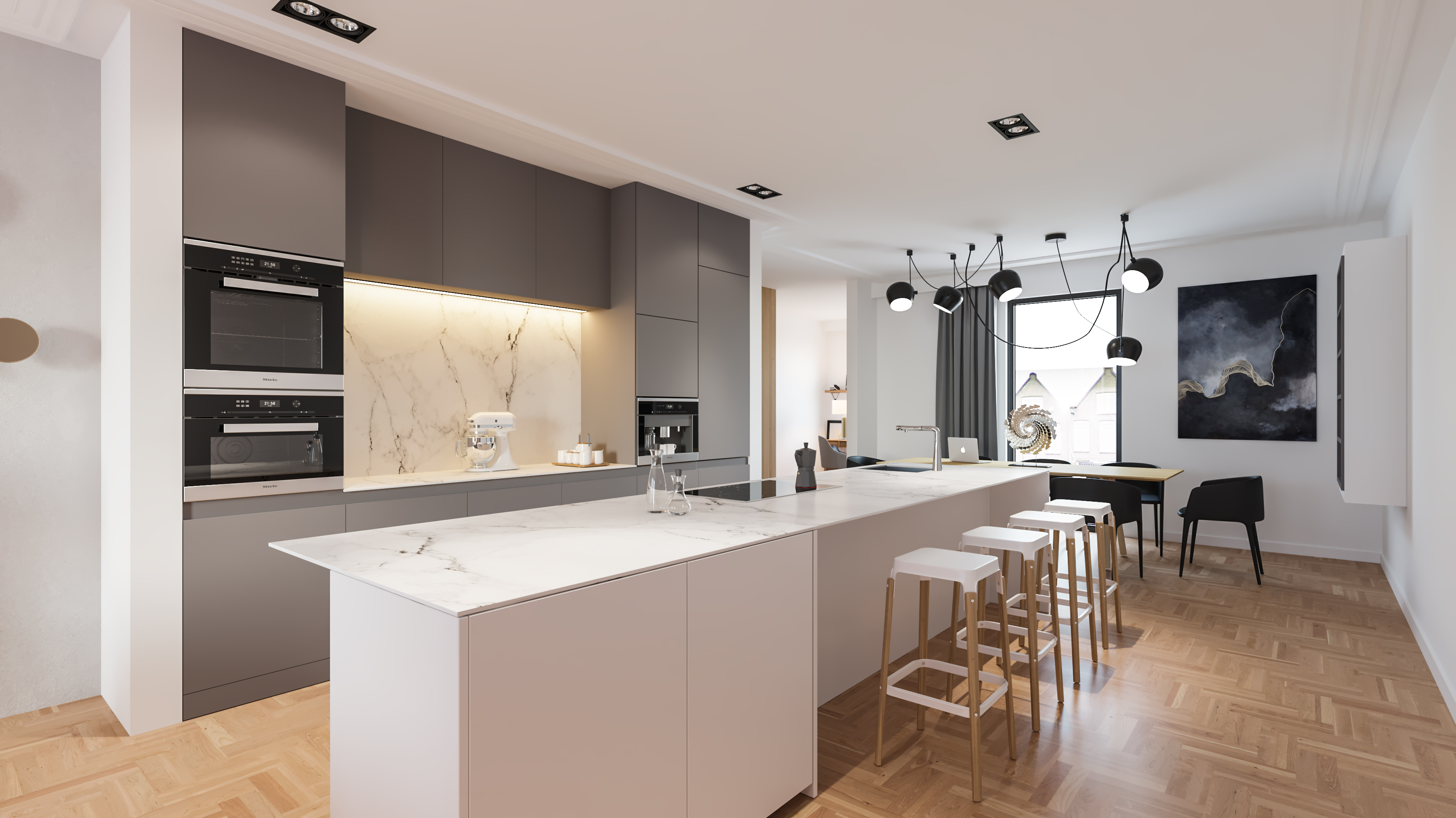 Jan Luikenstraat - wizualizacja 3D wnętrza apartament kuchnia